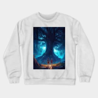 boy and girl standing under a beautiful fairy tale tree Crewneck Sweatshirt